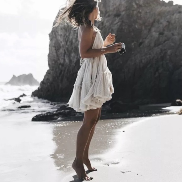 Dresses & Skirts - SOLD OUT Ivory Swiss Dot Mesh Boho Halter Mini Dress